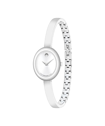 Movado Women’s Museum Bangle Watch – Swiss Quartz – 21 mm Cushion, Round or Oval Case – Classic Stainless Steel Bracelet – Gift for Her