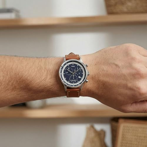 Timex Men's Waterbury Classic Chrono 40mm Stainless Steel Quartz Dress Watch with Leather Strap