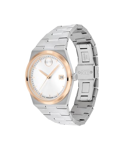 Movado Women's Bold Quest 35mm Watch, Seafoam Blue Sunray Dial, Swiss Quartz Movement, Stainless Steel Case and Bracelet, Date Window, Signature Dot, Modern Luxury Design