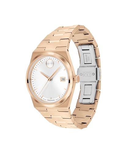 Movado Women's Bold Quest 35mm Watch, Seafoam Blue Sunray Dial, Swiss Quartz Movement, Stainless Steel Case and Bracelet, Date Window, Signature Dot, Modern Luxury Design