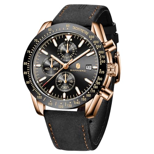 BENYAR Mens Watches Quartz Movement Chronograph Leather Strap Fashion Business Sport Design 30M Waterproof Scratch Resistant Elegant Gifts for Men
