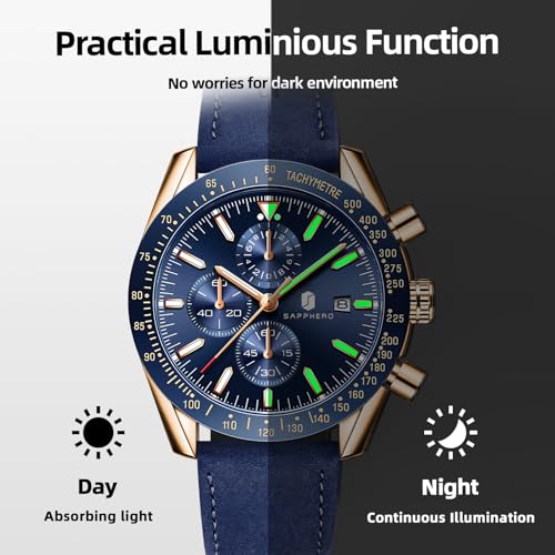 BENYAR Mens Watches Quartz Movement Chronograph Leather Strap Fashion Business Sport Design 30M Waterproof Scratch Resistant Elegant Gifts for Men