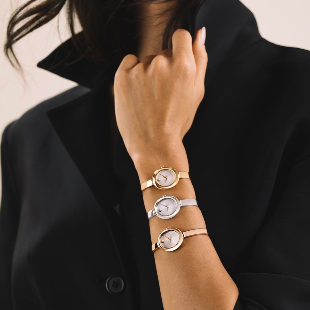 Movado Women’s Museum Bangle Watch – Swiss Quartz – 21 mm Cushion, Round or Oval Case – Classic Stainless Steel Bracelet – Gift for Her