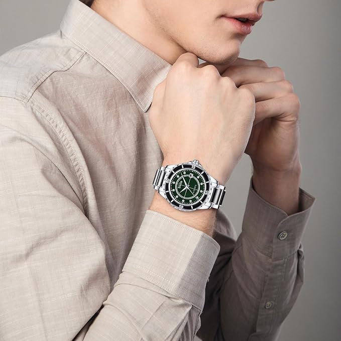 Diella Automatic Watches for Men with Jade & Stainless Steel, Rhinestones Men’s Wrist Watches Luxury Mechanical Waterproof Dress Watch (Model: AD6020)