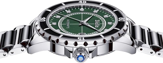 Diella Automatic Watches for Men with Jade & Stainless Steel, Rhinestones Men’s Wrist Watches Luxury Mechanical Waterproof Dress Watch (Model: AD6020)