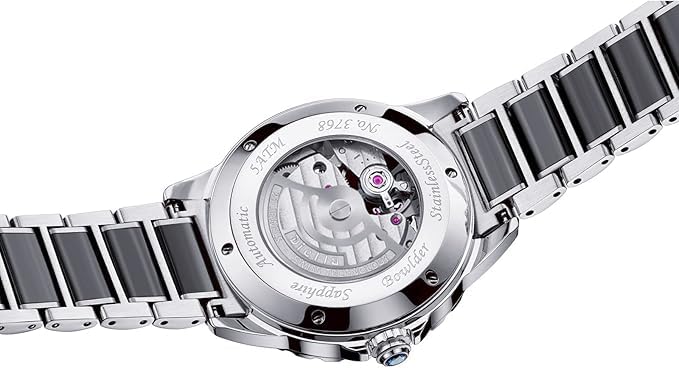 Diella Automatic Watches for Men with Jade & Stainless Steel, Rhinestones Men’s Wrist Watches Luxury Mechanical Waterproof Dress Watch (Model: AD6020)