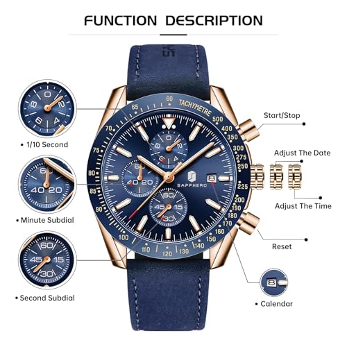 BENYAR Mens Watches Quartz Movement Chronograph Leather Strap Fashion Business Sport Design 30M Waterproof Scratch Resistant Elegant Gifts for Men