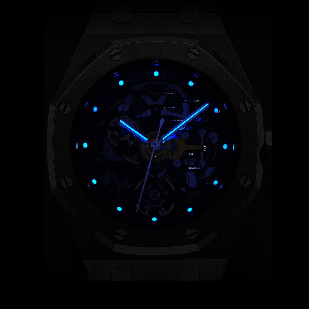 Redhai Automatic Mechanical Watch Skeleton Stainless 50M Waterproof Anti Shock Casual Diver Men Wrist Watch Sterling Watches Chronograph Analog Business Casual Fashion Adjustable Silicone Band