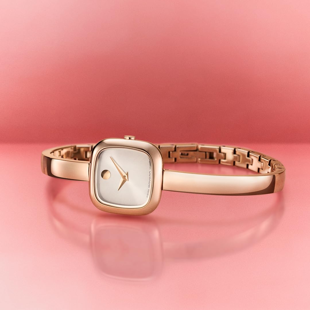 Movado Women’s Museum Bangle Watch – Swiss Quartz – 21 mm Cushion, Round or Oval Case – Classic Stainless Steel Bracelet – Gift for Her