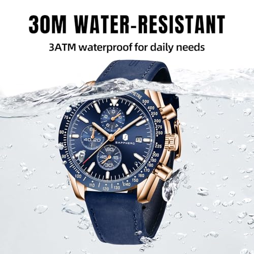 BENYAR Mens Watches Quartz Movement Chronograph Leather Strap Fashion Business Sport Design 30M Waterproof Scratch Resistant Elegant Gifts for Men
