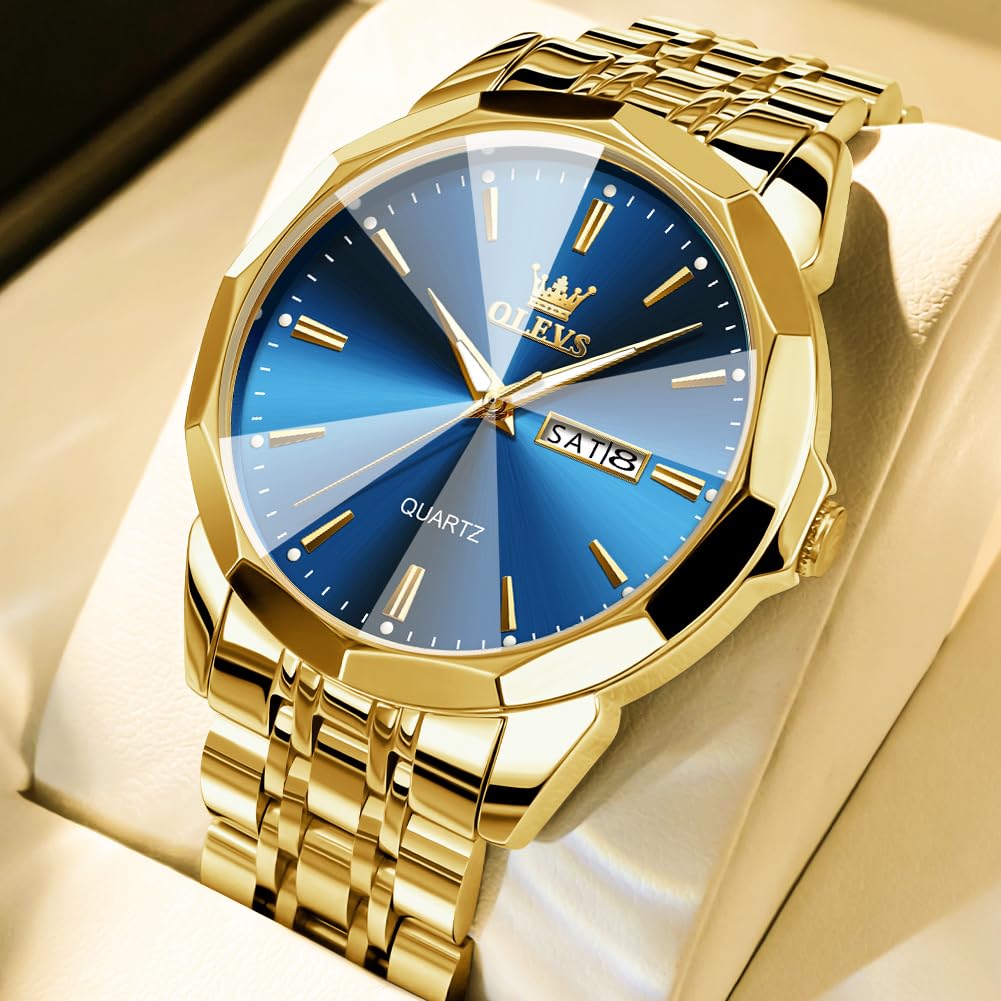 OLEVS Watch for Men Diamond Business Dress Analog Quartz Stainless Steel Waterproof Luminous Date Two Tone Luxury Casual Wrist Watch