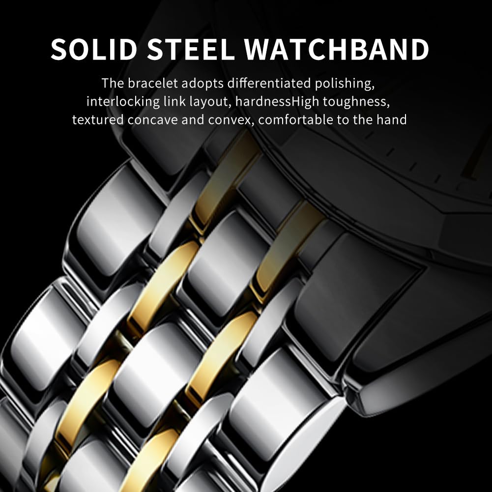 OLEVS Watch for Men Diamond Business Dress Analog Quartz Stainless Steel Waterproof Luminous Date Two Tone Luxury Casual Wrist Watch