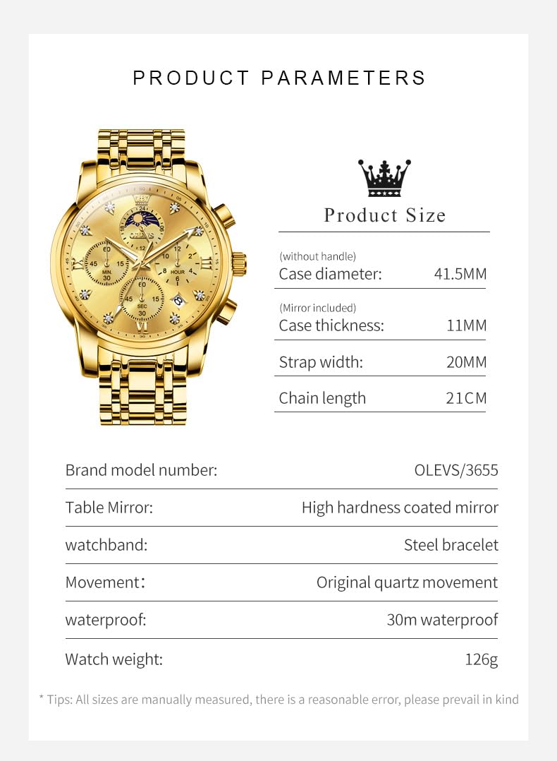 OLEVS Watch for Men Diamond Business Dress Analog Quartz Stainless Steel Waterproof Luminous Date Two Tone Luxury Casual Wrist Watch