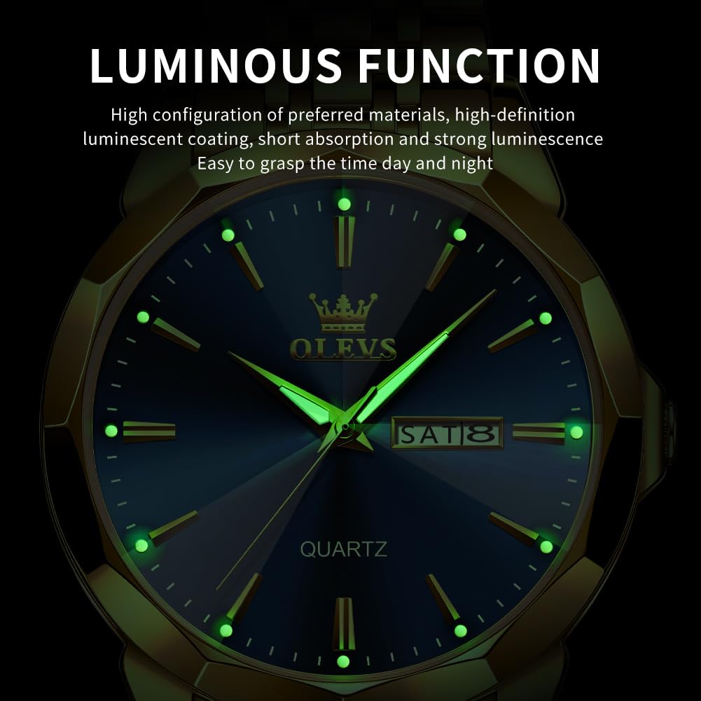 OLEVS Watch for Men Diamond Business Dress Analog Quartz Stainless Steel Waterproof Luminous Date Two Tone Luxury Casual Wrist Watch