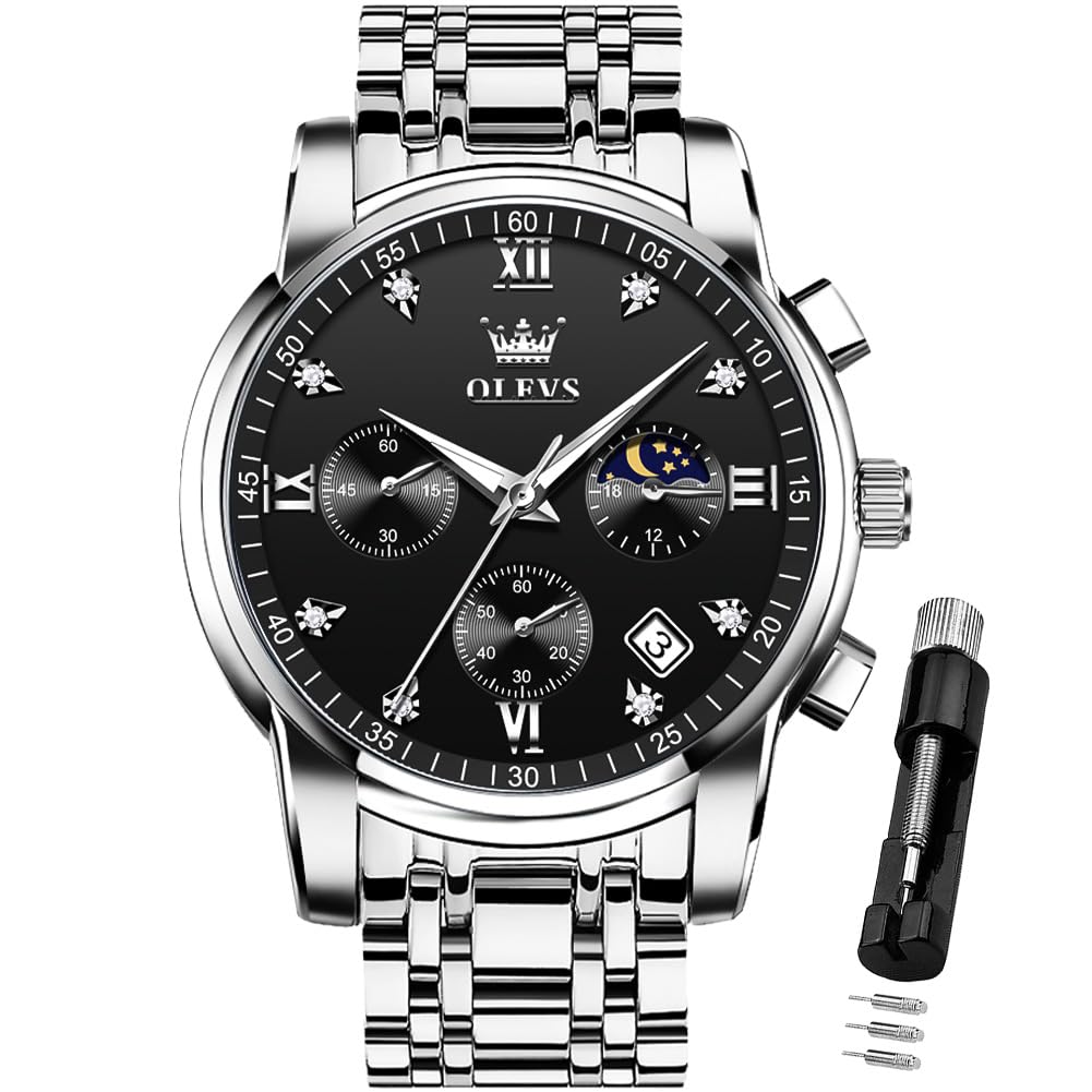 OLEVS Watch for Men Diamond Business Dress Analog Quartz Stainless Steel Waterproof Luminous Date Two Tone Luxury Casual Wrist Watch