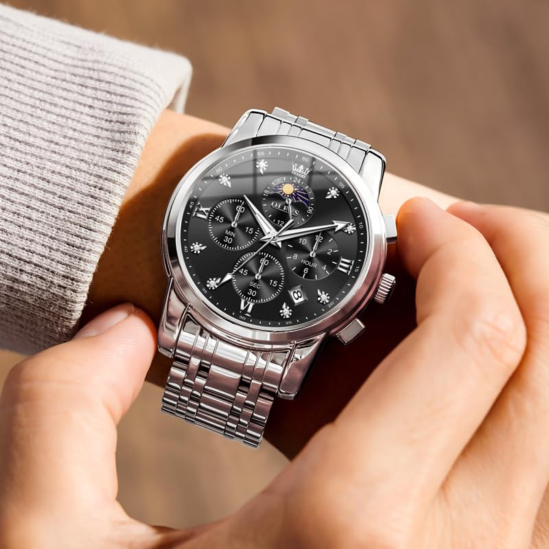 OLEVS Watch for Men Diamond Business Dress Analog Quartz Stainless Steel Waterproof Luminous Date Two Tone Luxury Casual Wrist Watch