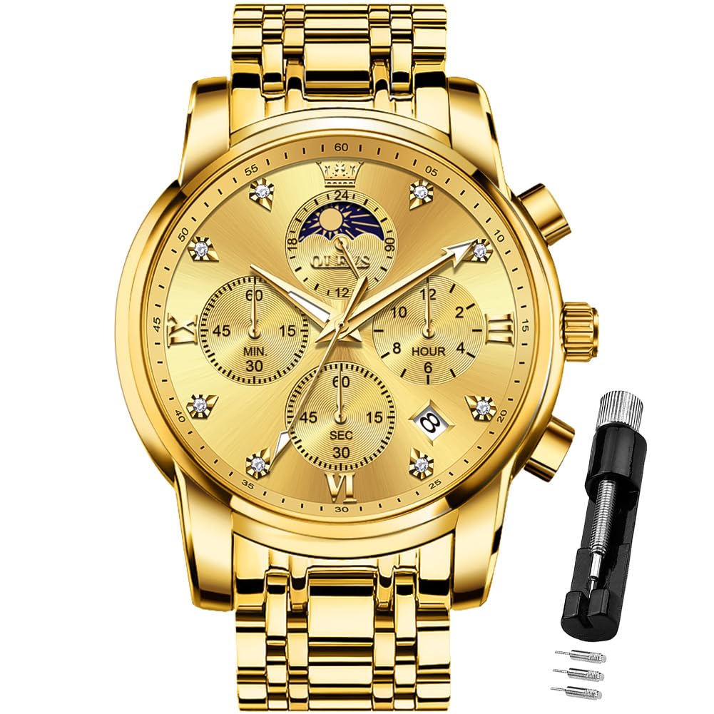 OLEVS Watch for Men Diamond Business Dress Analog Quartz Stainless Steel Waterproof Luminous Date Two Tone Luxury Casual Wrist Watch