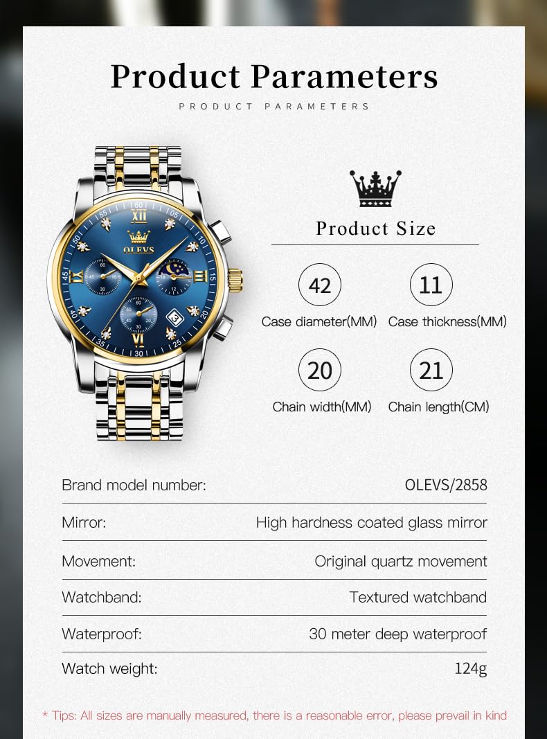 OLEVS Watch for Men Diamond Business Dress Analog Quartz Stainless Steel Waterproof Luminous Date Two Tone Luxury Casual Wrist Watch