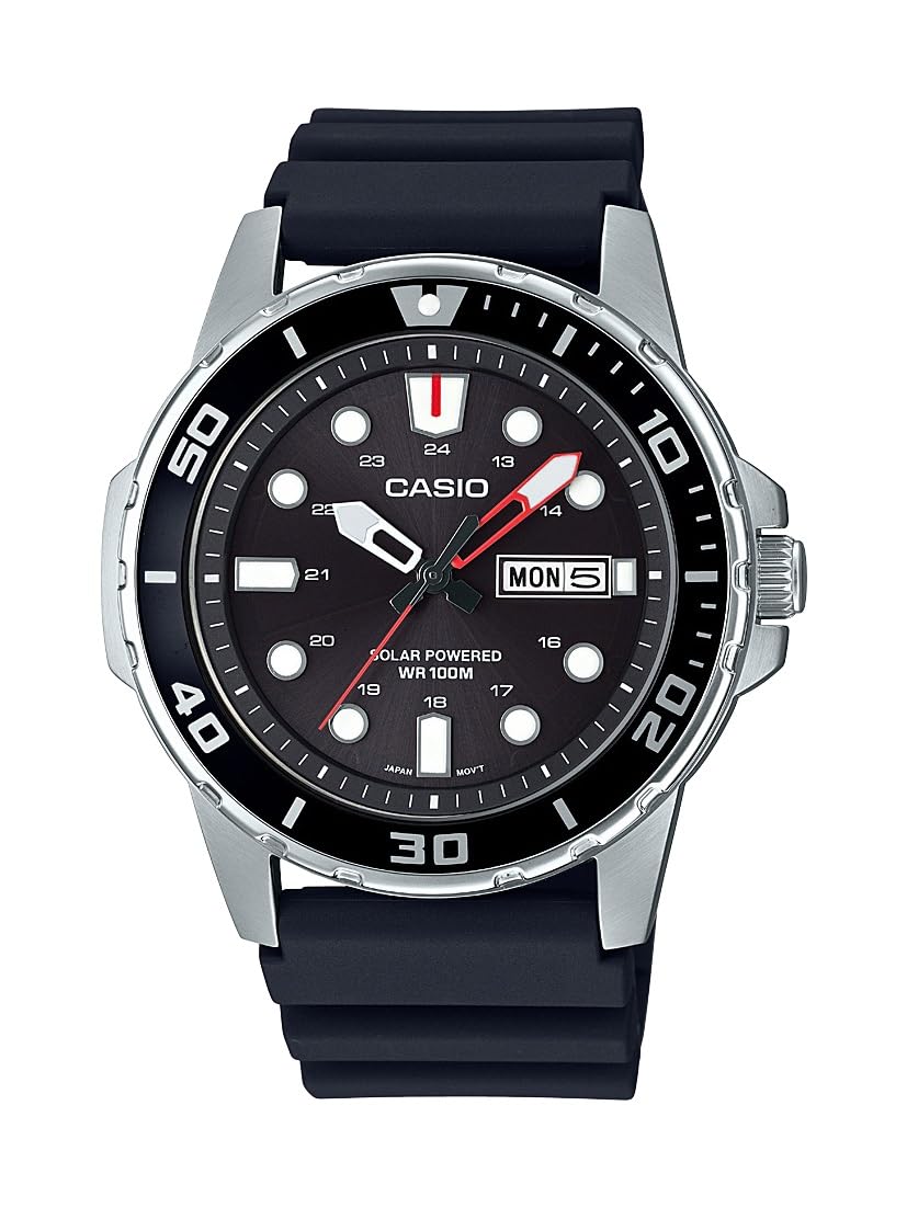 Casio MTPS110 Series | Unisex Analog Watch | 100M WR | Stainless Steel Case | 3 Hand Analog (HR, Min, SEC) | Date Display | Low Battery Alert | Diver Inspired Styling | Solar Powered