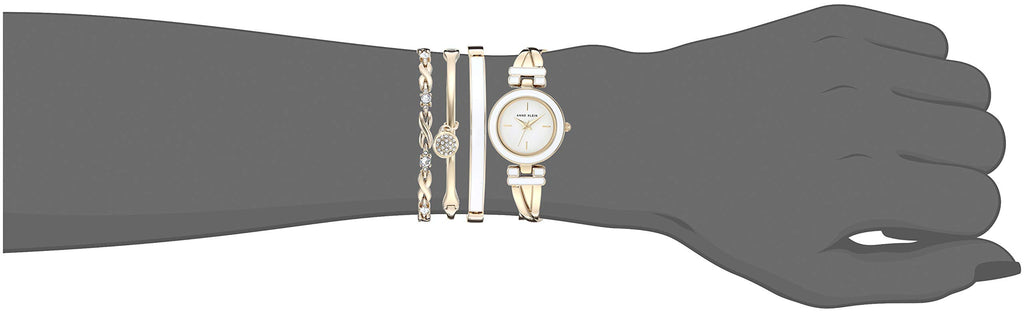 Anne Klein Women's Bangle Watch and Premium Crystal Accented Bracelet Set