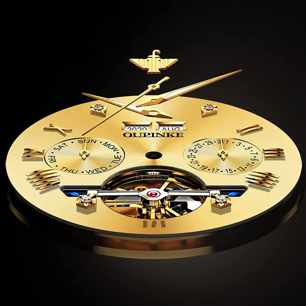 OUPINKE Mens Automatic Watch Diamond Skeleton Mechanical Self Winding Luxury Dress Wrist Watch Sapphire Crystal Tungsten