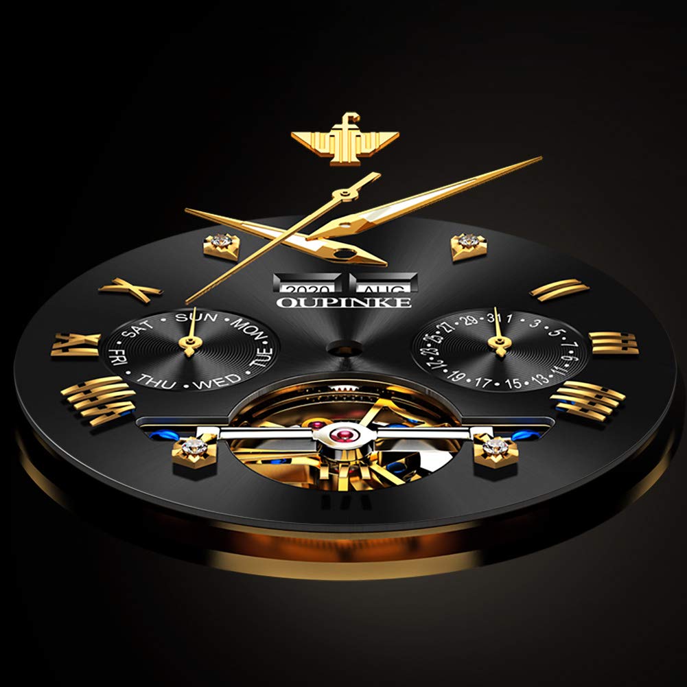 OUPINKE Mens Automatic Watch Diamond Skeleton Mechanical Self Winding Luxury Dress Wrist Watch Sapphire Crystal Tungsten