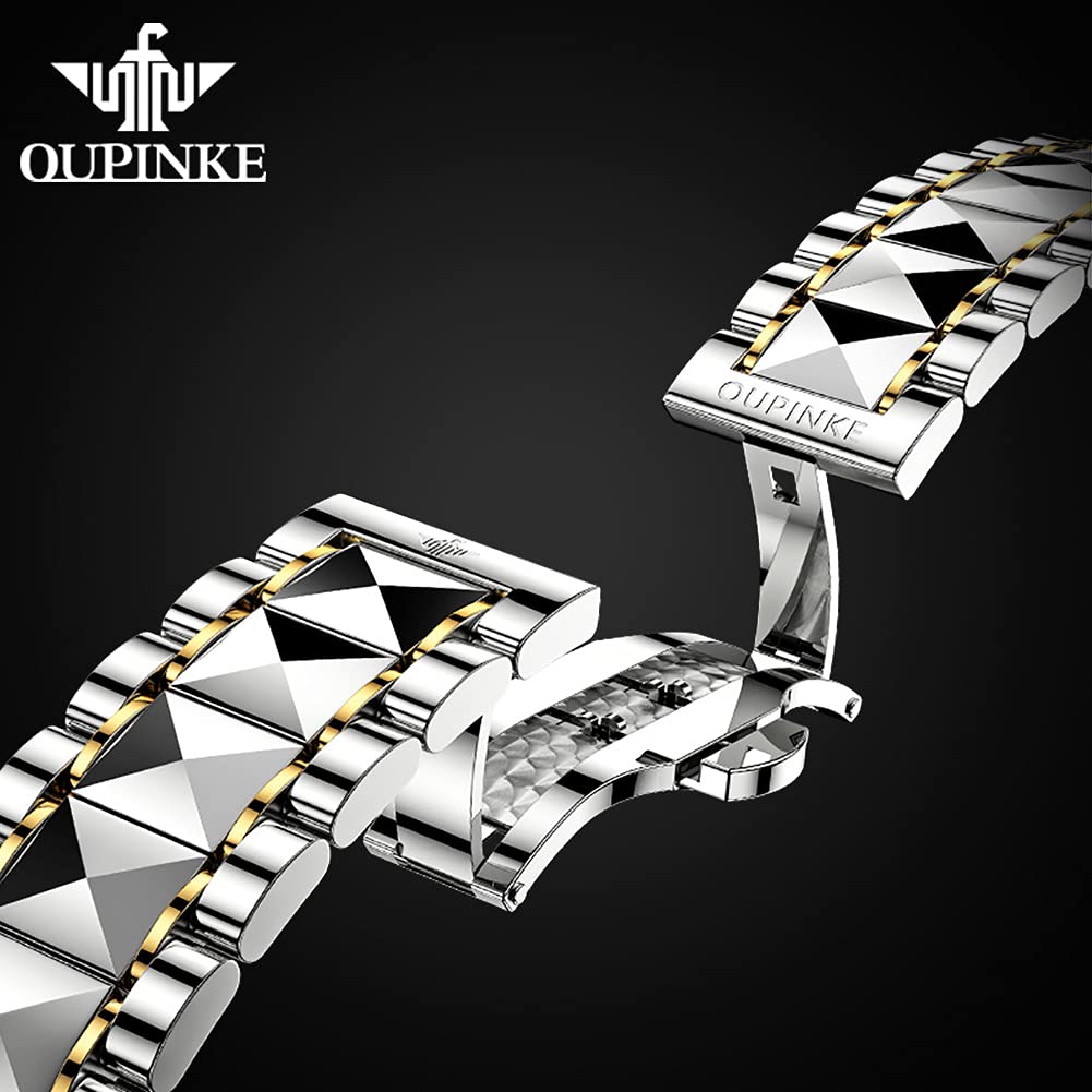 OUPINKE Mens Automatic Watch Diamond Skeleton Mechanical Self Winding Luxury Dress Wrist Watch Sapphire Crystal Tungsten