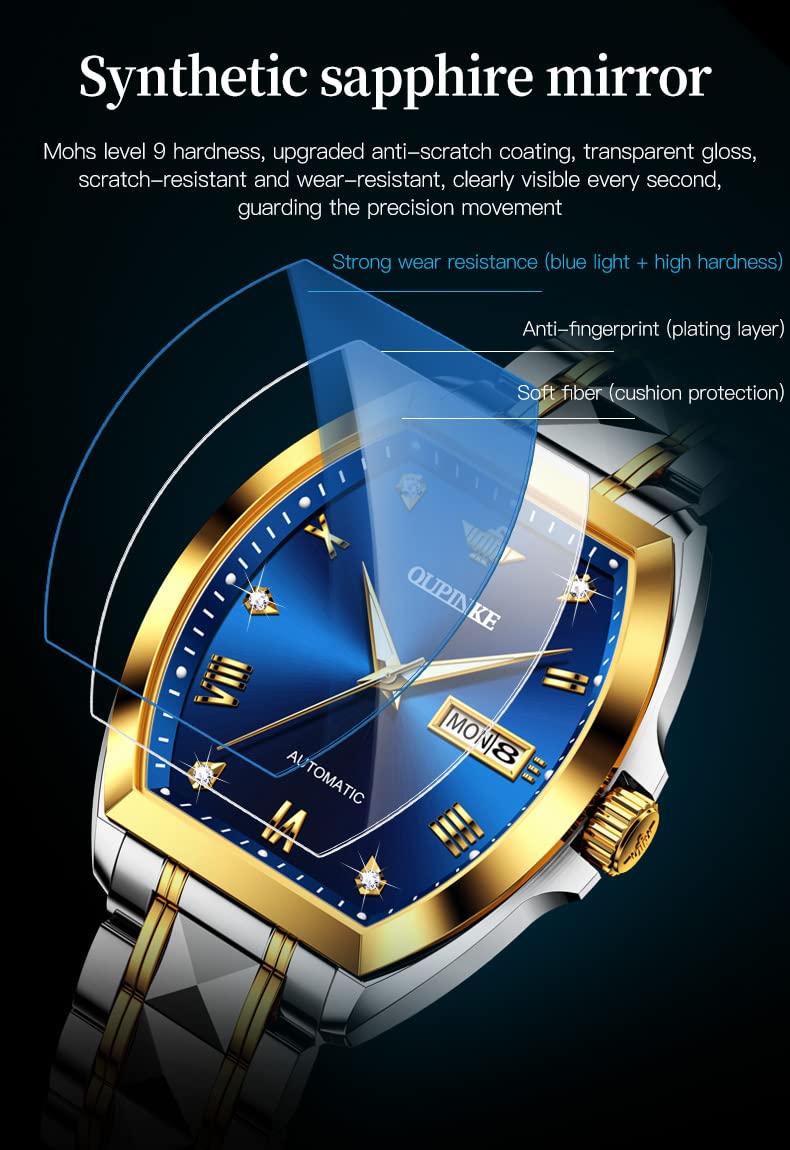 OUPINKE Mens Automatic Watch Diamond Skeleton Mechanical Self Winding Luxury Dress Wrist Watch Sapphire Crystal Tungsten