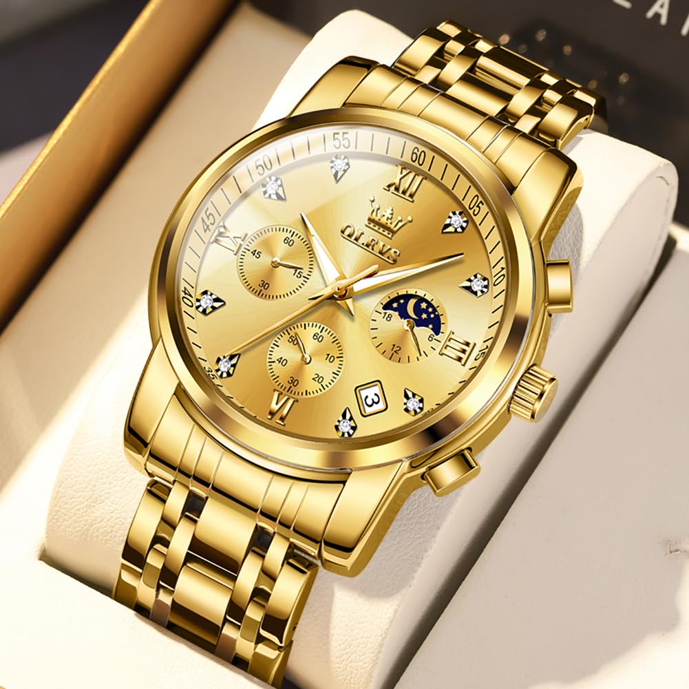 OLEVS Watch for Men Diamond Business Dress Analog Quartz Stainless Steel Waterproof Luminous Date Two Tone Luxury Casual Wrist Watch