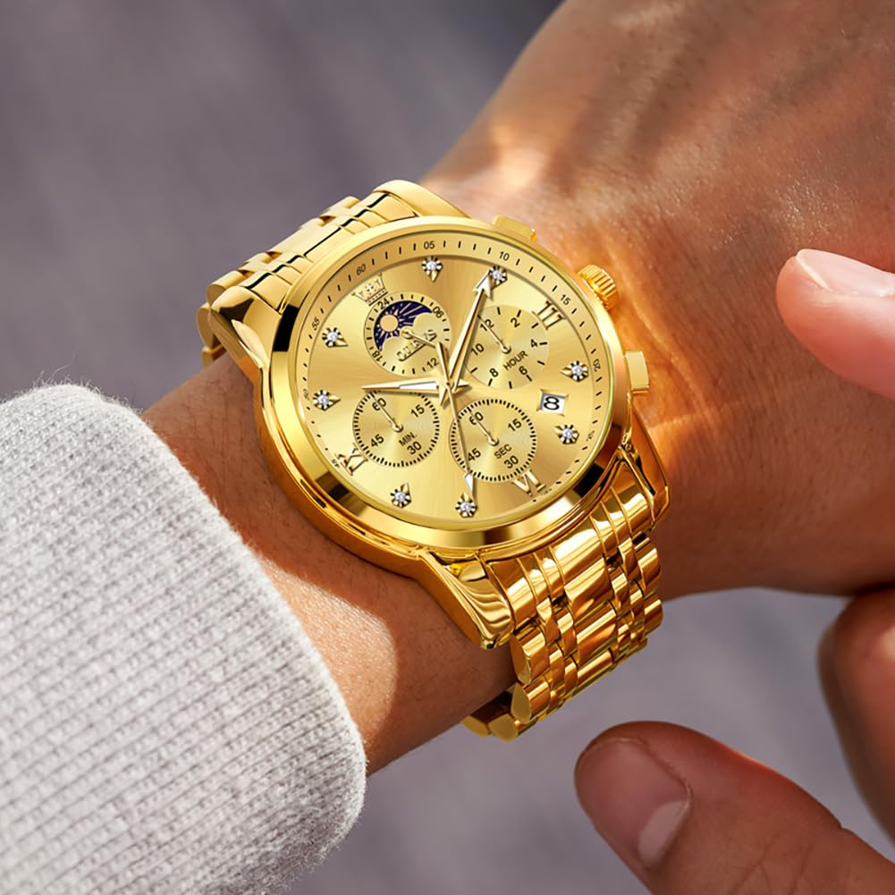 OLEVS Watch for Men Diamond Business Dress Analog Quartz Stainless Steel Waterproof Luminous Date Two Tone Luxury Casual Wrist Watch