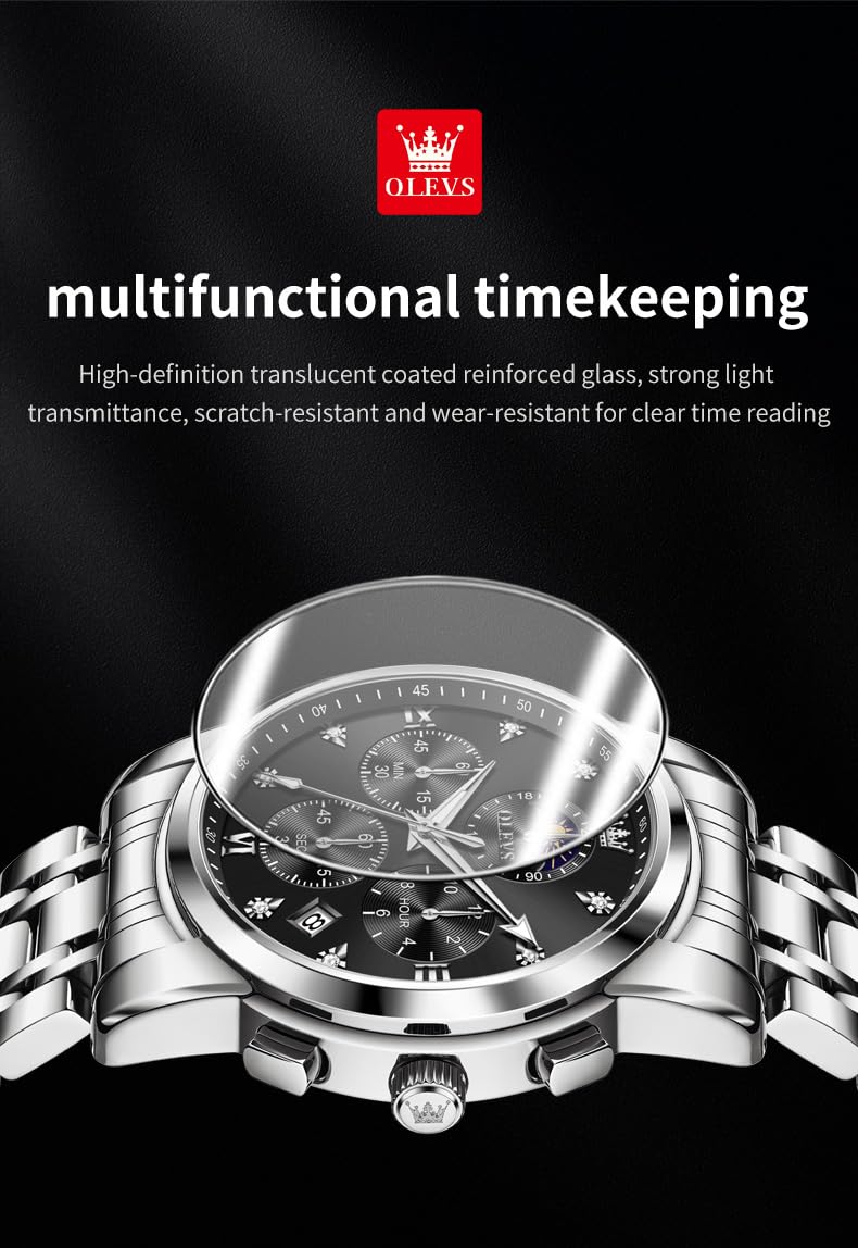 OLEVS Watch for Men Diamond Business Dress Analog Quartz Stainless Steel Waterproof Luminous Date Two Tone Luxury Casual Wrist Watch