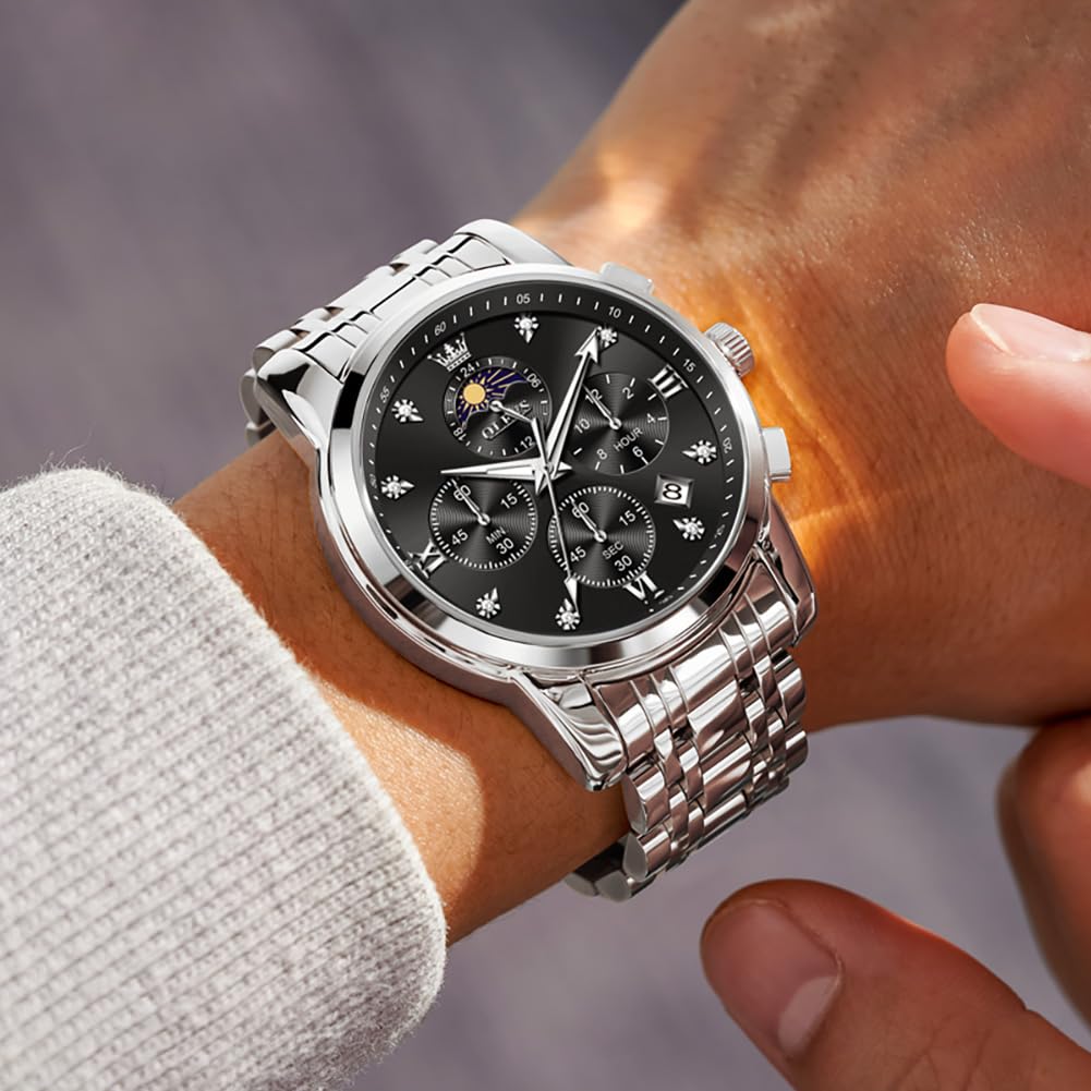 OLEVS Watch for Men Diamond Business Dress Analog Quartz Stainless Steel Waterproof Luminous Date Two Tone Luxury Casual Wrist Watch