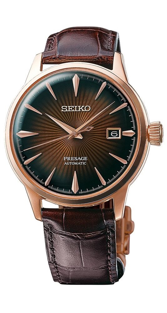 SEIKO Automatic Watch for Men - Presage Cocktail Time - Patterned with Golden Numerals and Date Calendar, 50m Water-Resistant