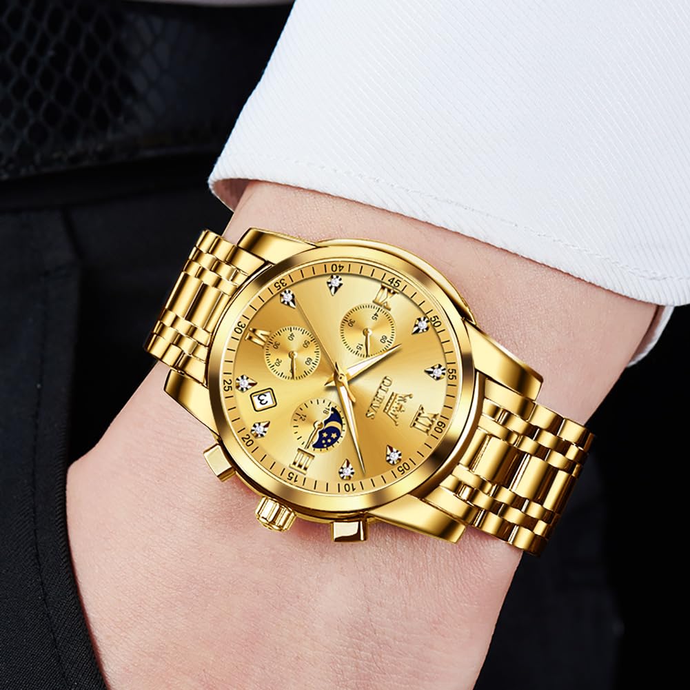 OLEVS Watch for Men Diamond Business Dress Analog Quartz Stainless Steel Waterproof Luminous Date Two Tone Luxury Casual Wrist Watch