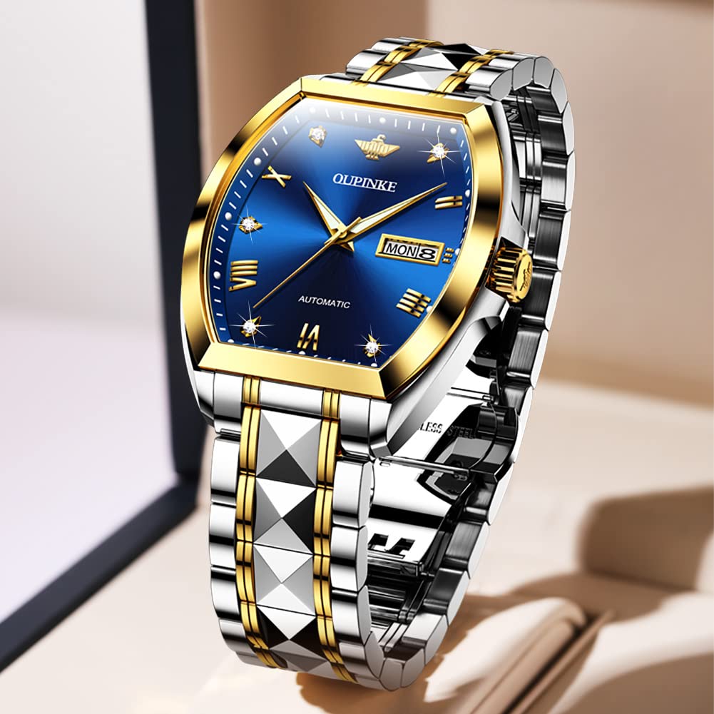 OUPINKE Mens Automatic Watch Diamond Skeleton Mechanical Self Winding Luxury Dress Wrist Watch Sapphire Crystal Tungsten