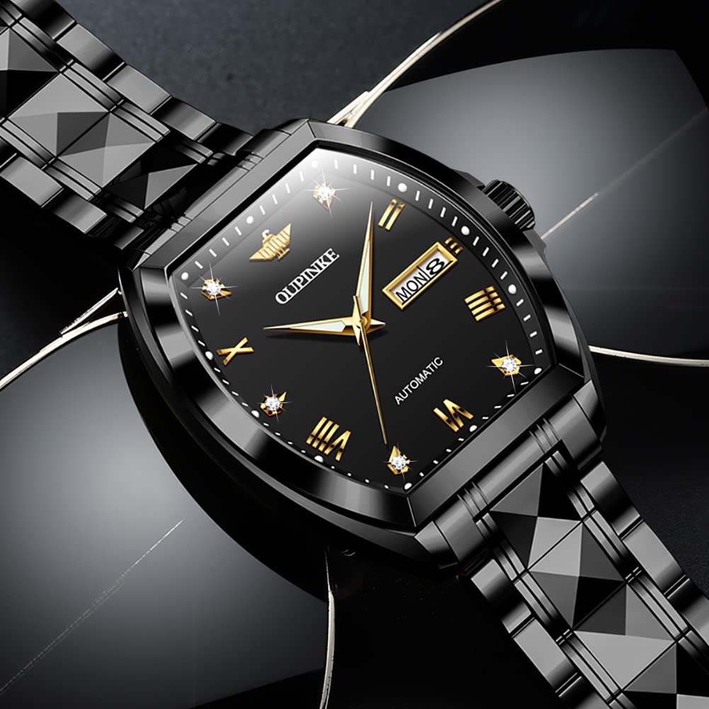 OUPINKE Mens Automatic Watch Diamond Skeleton Mechanical Self Winding Luxury Dress Wrist Watch Sapphire Crystal Tungsten