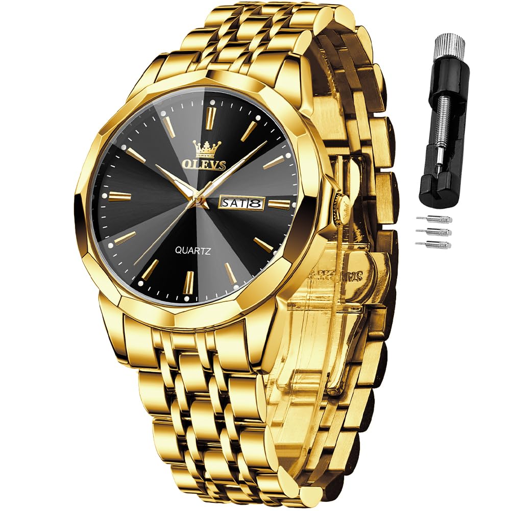 OLEVS Watch for Men Diamond Business Dress Analog Quartz Stainless Steel Waterproof Luminous Date Two Tone Luxury Casual Wrist Watch