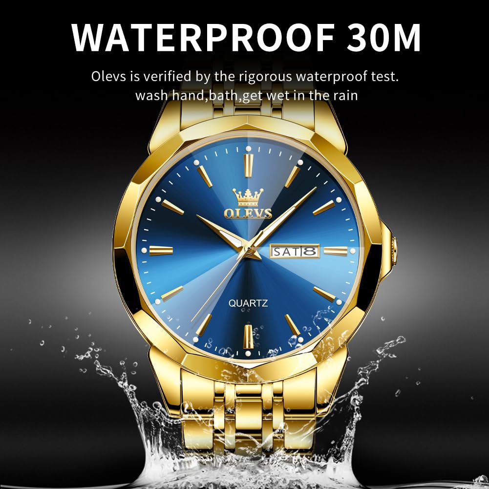 OLEVS Watch for Men Diamond Business Dress Analog Quartz Stainless Steel Waterproof Luminous Date Two Tone Luxury Casual Wrist Watch