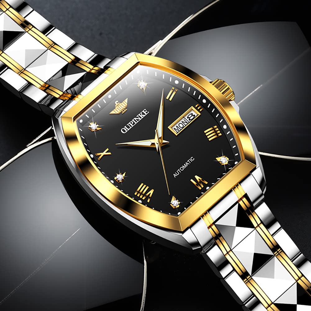 OUPINKE Mens Automatic Watch Diamond Skeleton Mechanical Self Winding Luxury Dress Wrist Watch Sapphire Crystal Tungsten