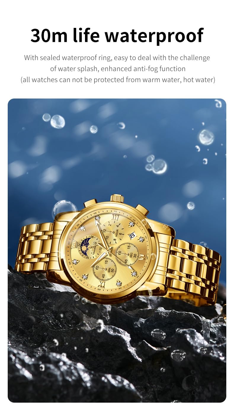OLEVS Watch for Men Diamond Business Dress Analog Quartz Stainless Steel Waterproof Luminous Date Two Tone Luxury Casual Wrist Watch