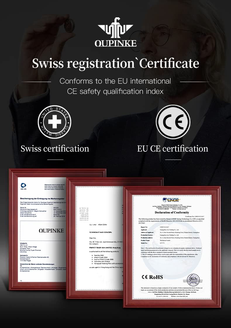 OUPINKE Mens Automatic Watch Diamond Skeleton Mechanical Self Winding Luxury Dress Wrist Watch Sapphire Crystal Tungsten