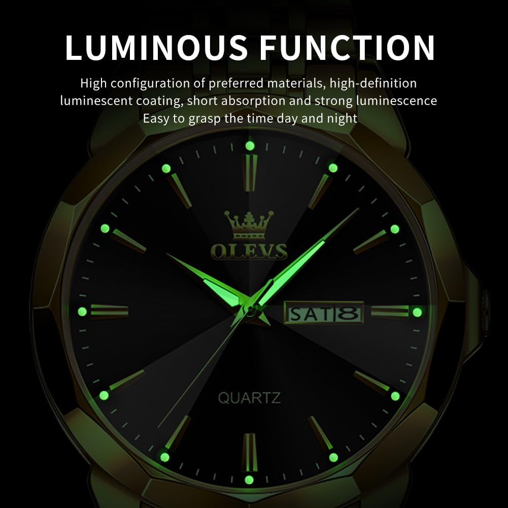 OLEVS Watch for Men Diamond Business Dress Analog Quartz Stainless Steel Waterproof Luminous Date Two Tone Luxury Casual Wrist Watch