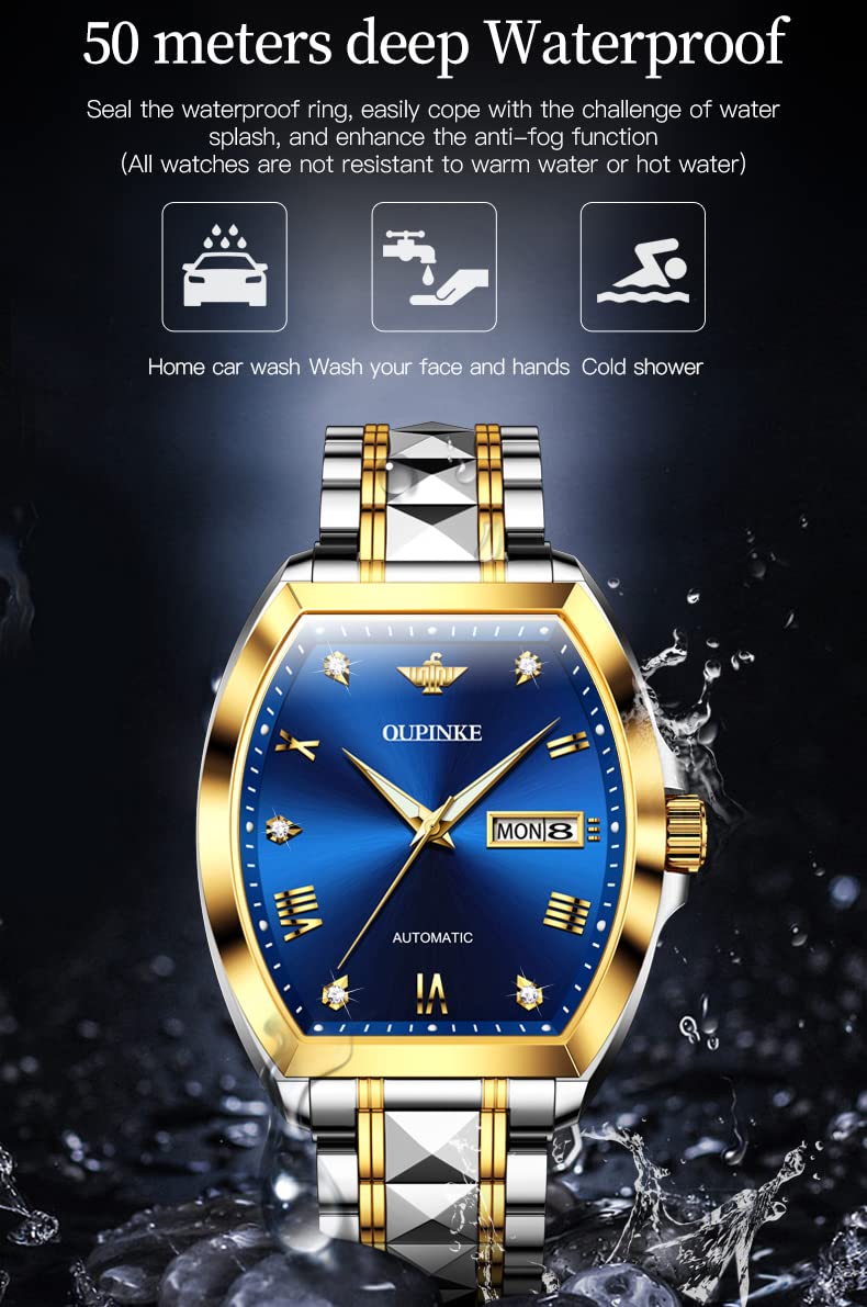 OUPINKE Mens Automatic Watch Diamond Skeleton Mechanical Self Winding Luxury Dress Wrist Watch Sapphire Crystal Tungsten