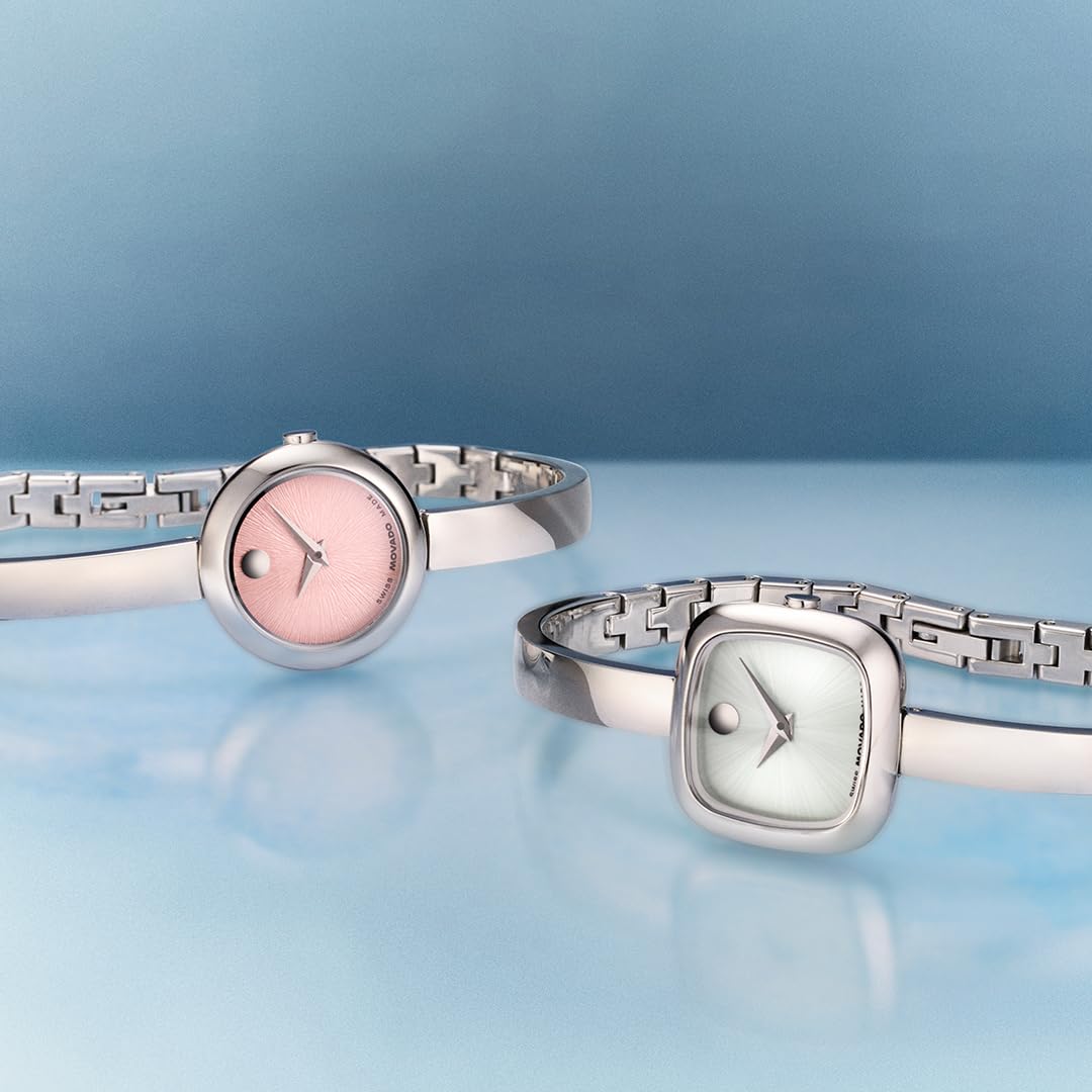 Movado Women’s Museum Bangle Watch – Swiss Quartz – 21 mm Cushion, Round or Oval Case – Classic Stainless Steel Bracelet – Gift for Her