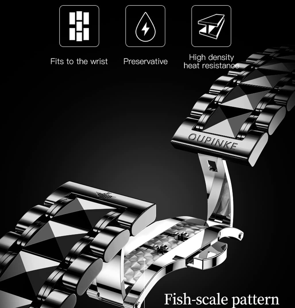 OUPINKE Mens Automatic Watch Diamond Skeleton Mechanical Self Winding Luxury Dress Wrist Watch Sapphire Crystal Tungsten