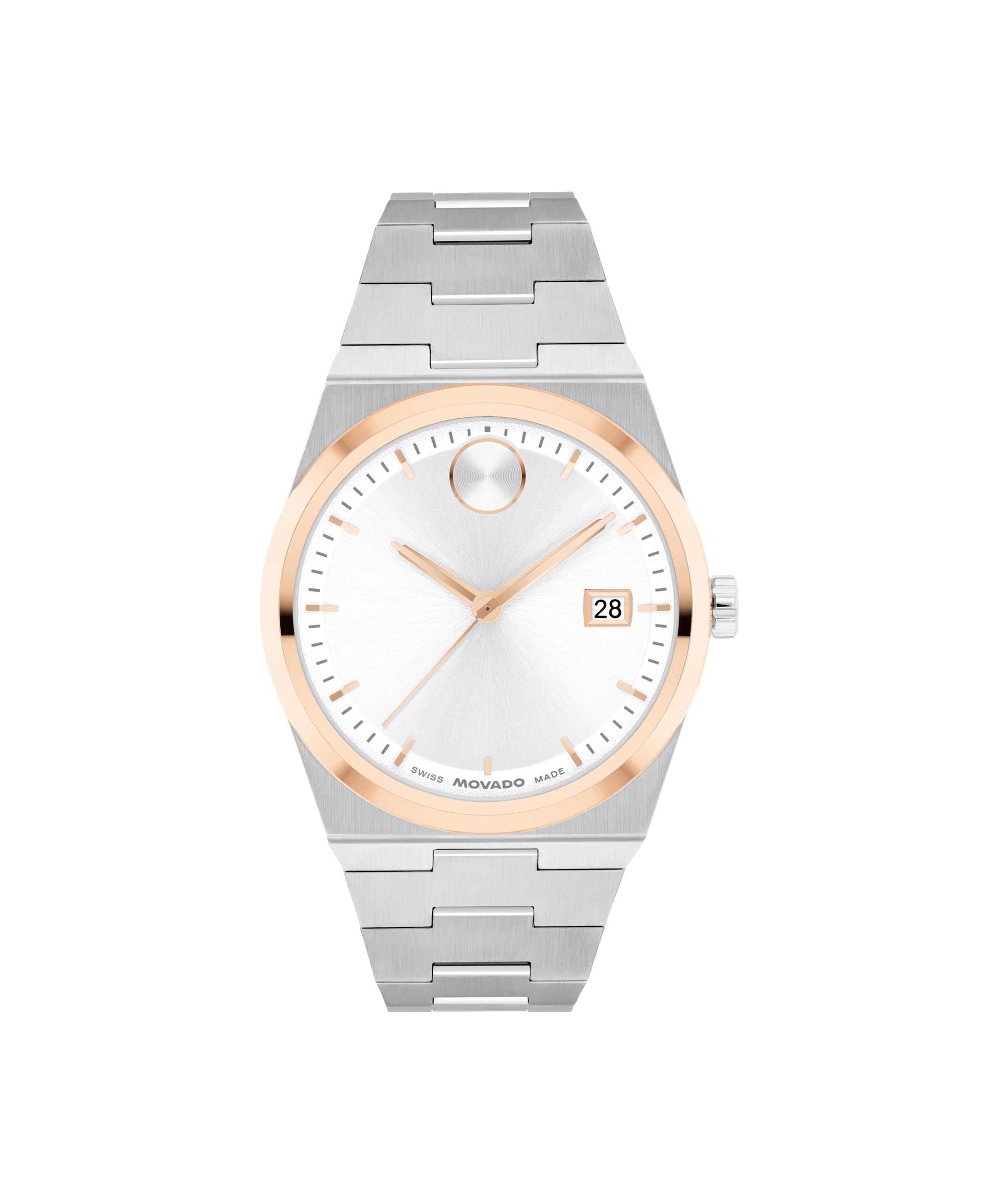 Movado Women's Bold Quest 35mm Watch, Seafoam Blue Sunray Dial, Swiss Quartz Movement, Stainless Steel Case and Bracelet, Date Window, Signature Dot, Modern Luxury Design