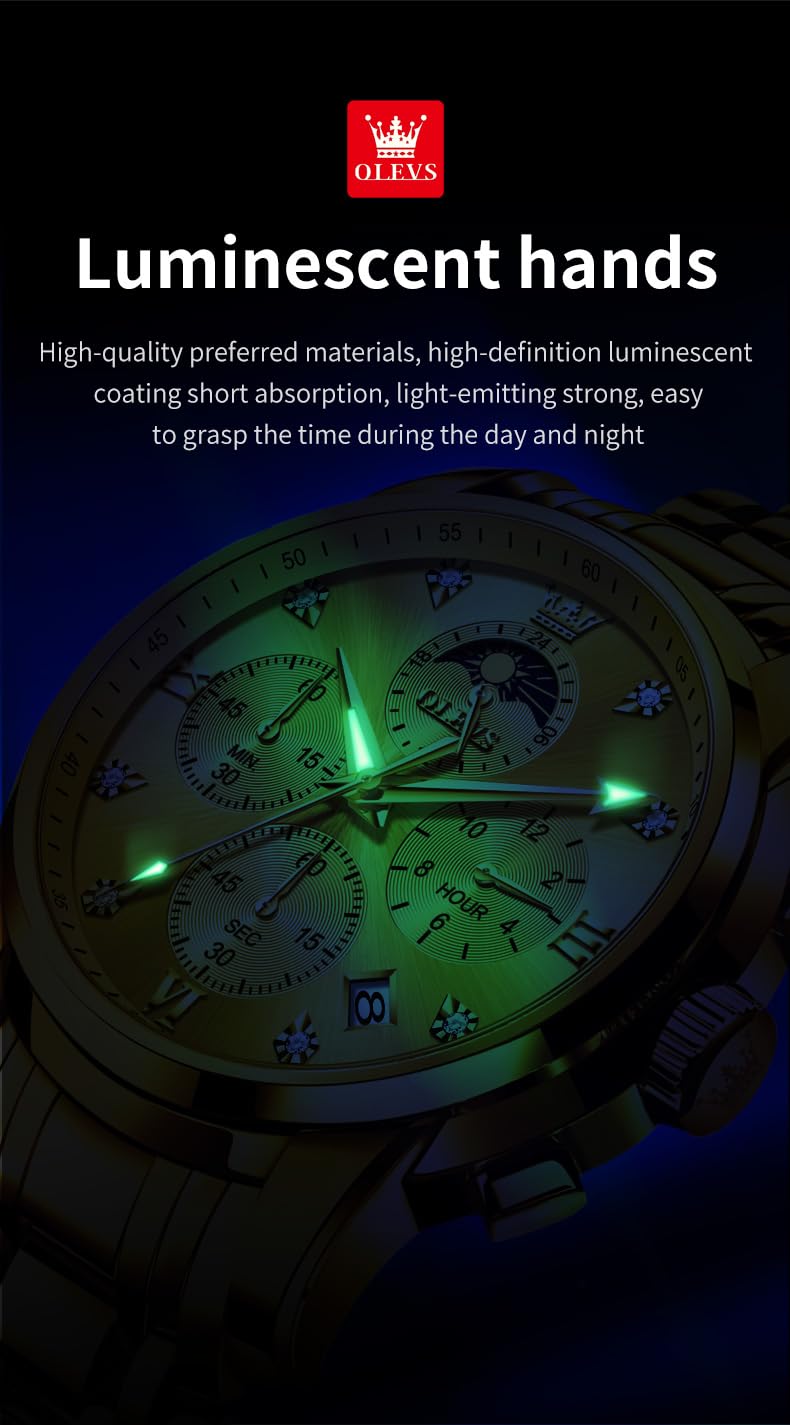 OLEVS Watch for Men Diamond Business Dress Analog Quartz Stainless Steel Waterproof Luminous Date Two Tone Luxury Casual Wrist Watch