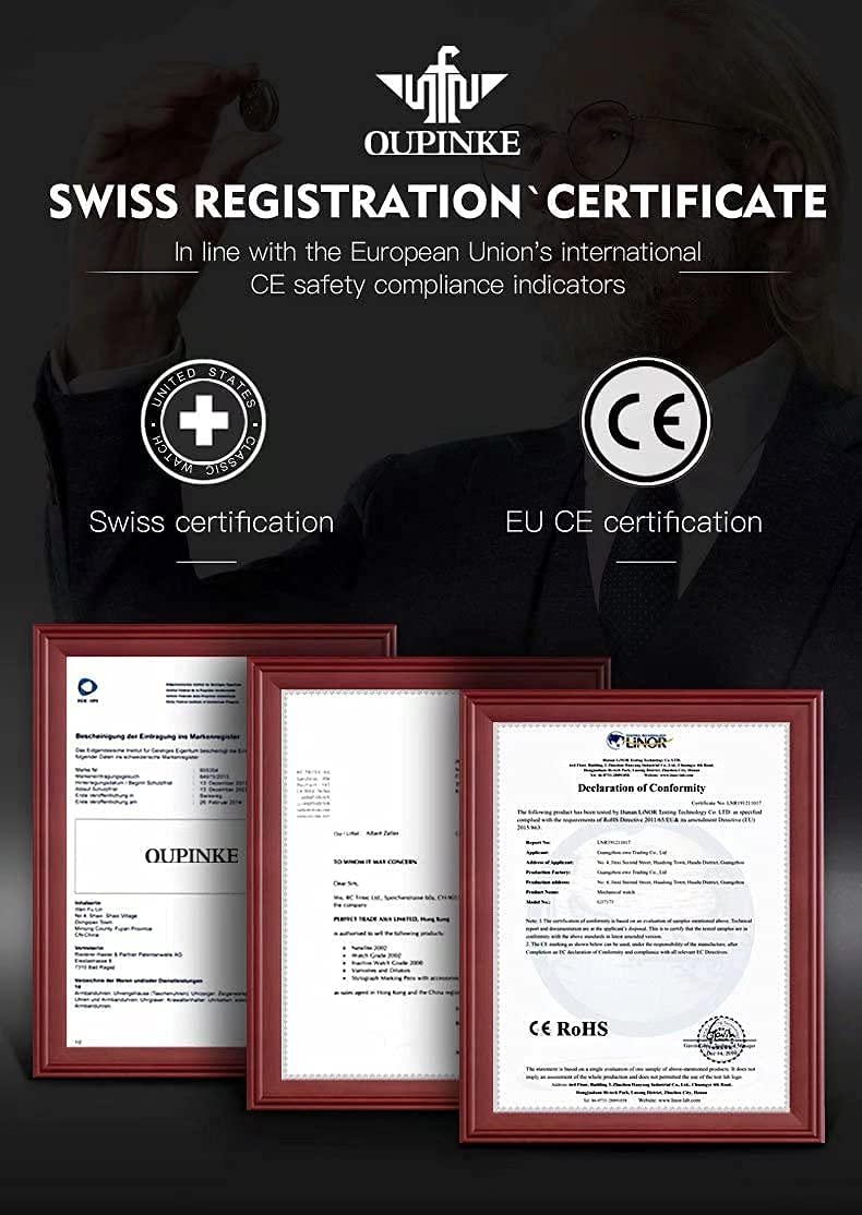 OUPINKE Mens Automatic Watch Diamond Skeleton Mechanical Self Winding Luxury Dress Wrist Watch Sapphire Crystal Tungsten