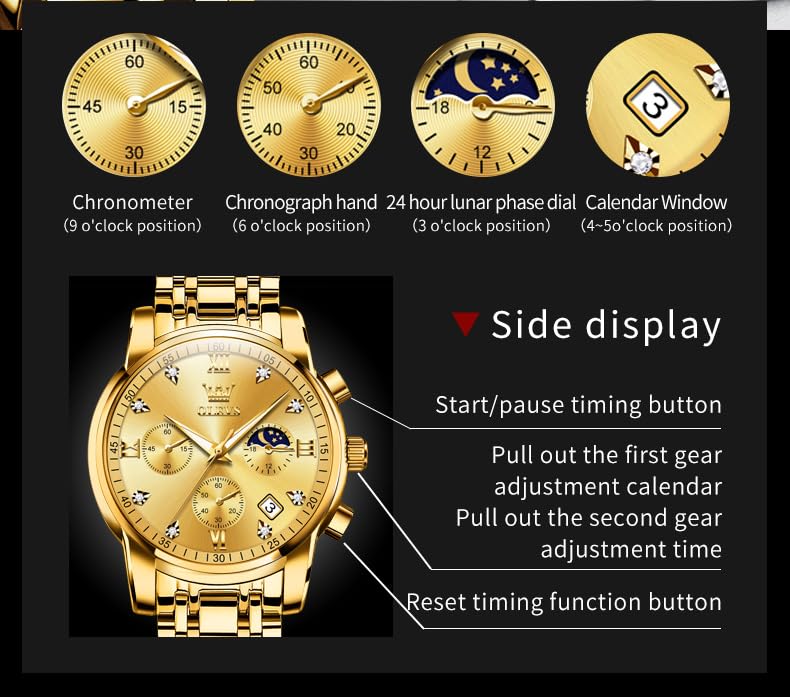 OLEVS Watch for Men Diamond Business Dress Analog Quartz Stainless Steel Waterproof Luminous Date Two Tone Luxury Casual Wrist Watch