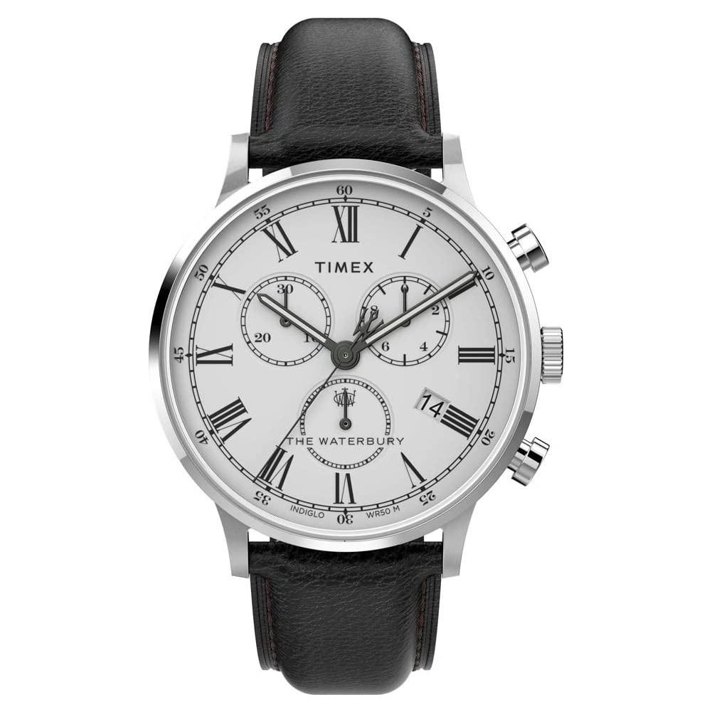 Timex Men's Waterbury Classic Chrono 40mm Stainless Steel Quartz Dress Watch with Leather Strap